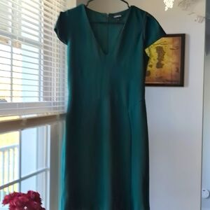 Express Women's Emerald Green V-Neck Sheath Dress
